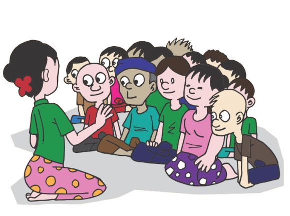 Teacher sitting in circle with children