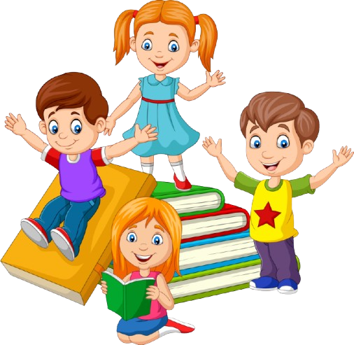 Happy children with books illustration