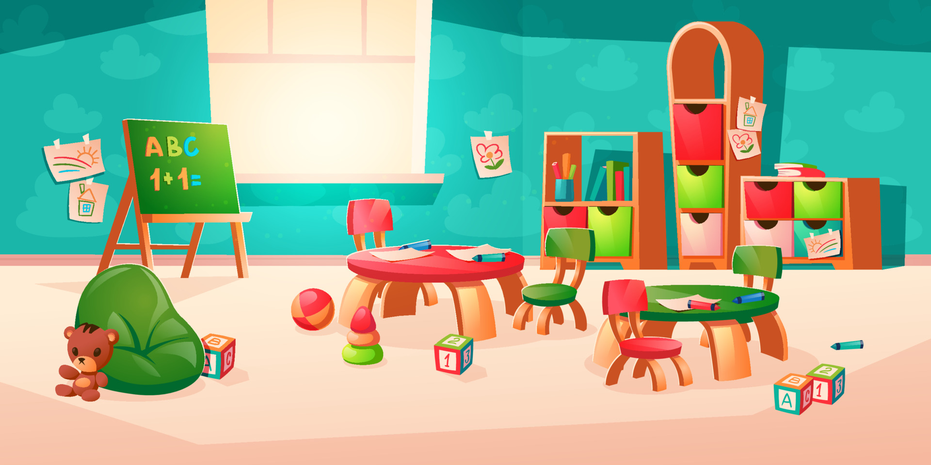 Montessori kindergarten classroom interior